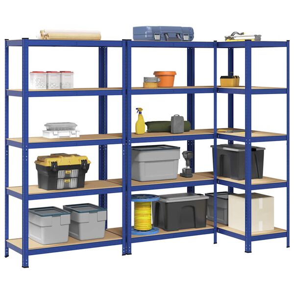 vidaXL 5-Layer Storage Shelves 3 pcs Blue Steel&Engineered Wood