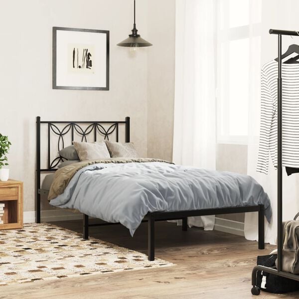 vidaXL Metal Bed Frame without Mattress with Headboard Black 80x200cm