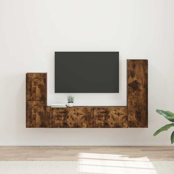 vidaXL TV Cabinet Set Wall-mounted 4 pcs Smoked Oak Engineered Wood