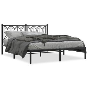 vidaXL Metal Bed Frame without Mattress with Headboard Black 160x200cm