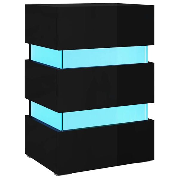 vidaXL LED Bedside Cabinet High Gloss Black 45x35x67 cm Engineered Wood