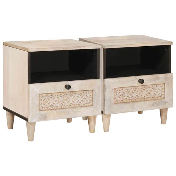 vidaXL Bedside Cabinet 2 pcs Beige 40 x 33 x 46 cm Solid Acacia wood