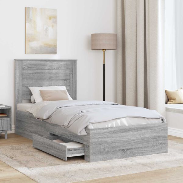 vidaXL Bed Frame Grey Sonoma and Silver 75 x 190 cm Engineered Wood