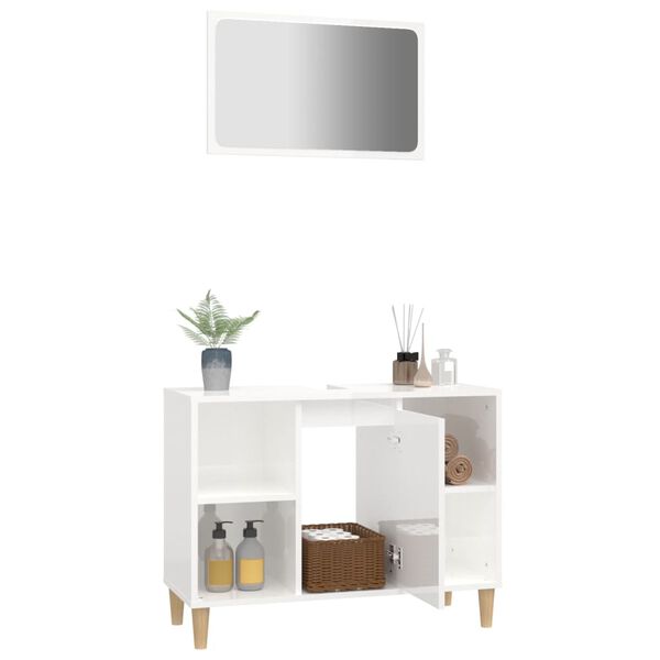 vidaXL 2 Piece Bathroom Furniture Set High Gloss White Engineered Wood