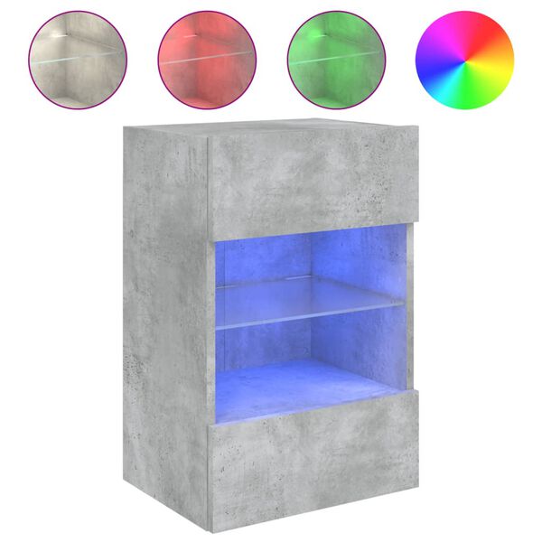 vidaXL TV Wall Cabinet with LED Lights Concrete Grey 40x30x60.5 cm
