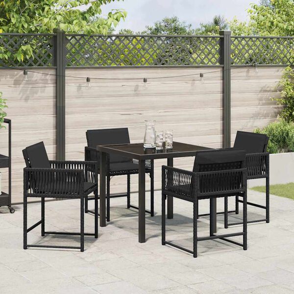 vidaXL Garden Dining Set 5 pcs Black Poly Rattan