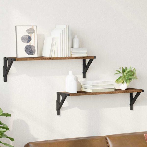 vidaXL Wall Shelves 2 pcs Old Wood 60 x 15 x 15.5 cm Engineered Wood