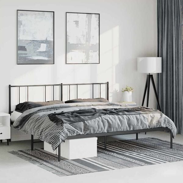 vidaXL Metal Bed Frame without Mattress with Headboard Black 193x203cm