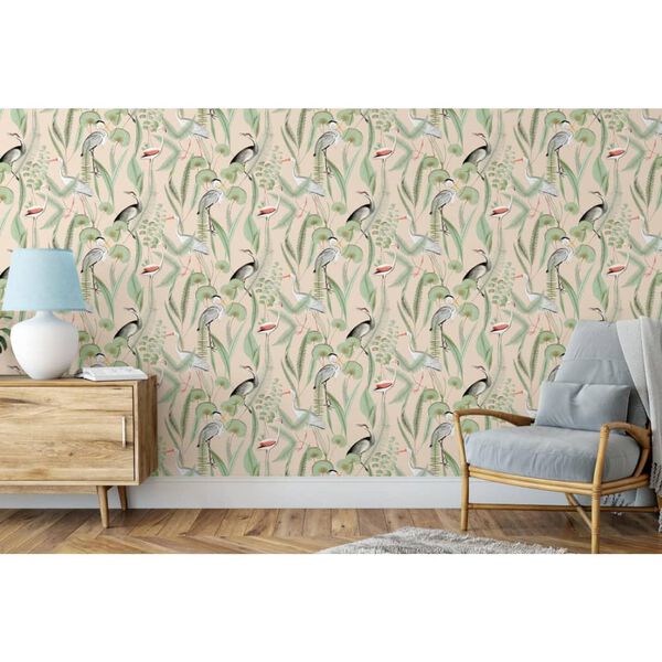 DUTCH WALLCOVERINGS Wallpaper Flamingo Cream and Mint