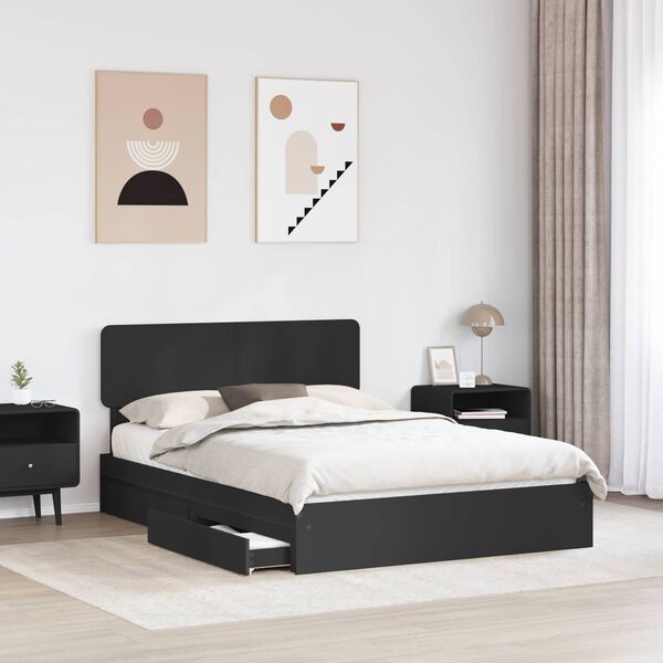 vidaXL Storage Bed with Headboard Black 150 x 200 cm Engineered Wood