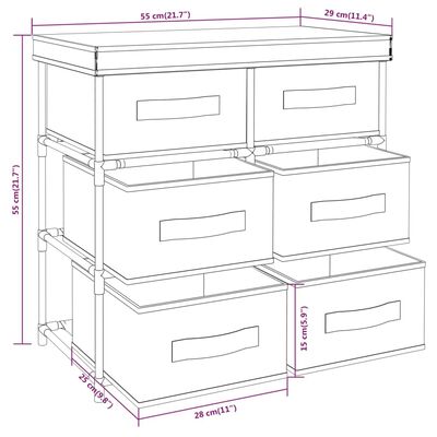 vidaXL Storage Cabinet with 6 Drawers 55x29x55 cm Black Steel