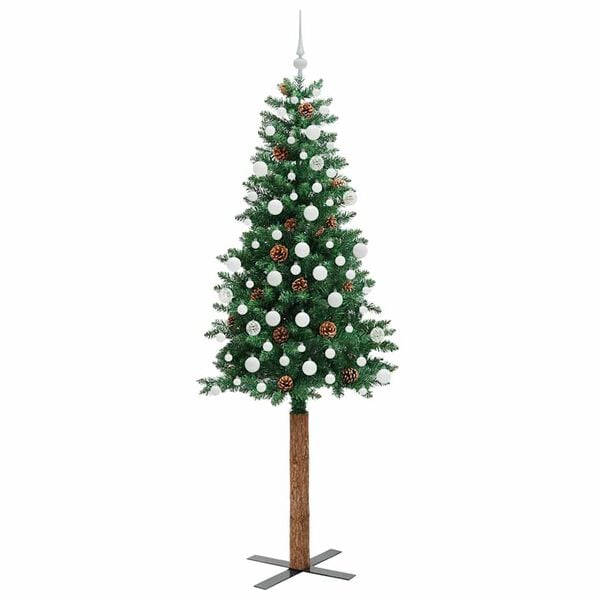 vidaXL Slim Christmas Tree Green 210 cm PVC and Solid Pine wood