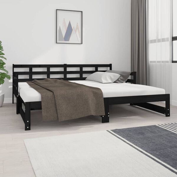 vidaXL Pull-out Day Bed without Mattress Black 2x(90x190) cm