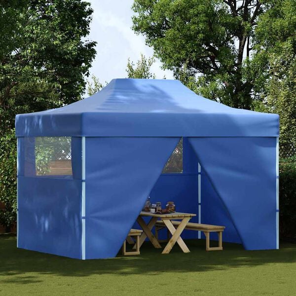 vidaXL Professional Folding Party Tent with 4 Sidewalls 3x4 m Steel Blue