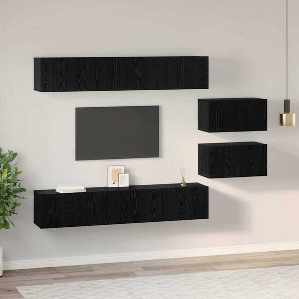 vidaXL TV Cabinet Set Wall-mounted 6 pcs Black Oak Engineered Wood