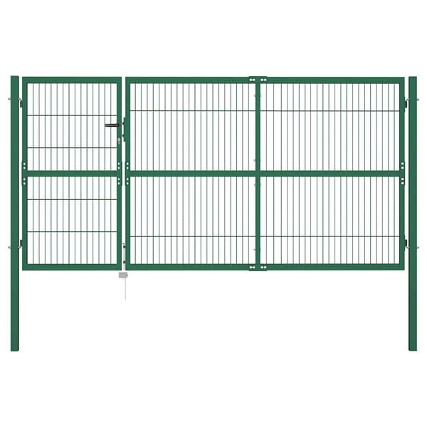 vidaXL Garden Fence Gate with Posts 350x140 cm Steel Green