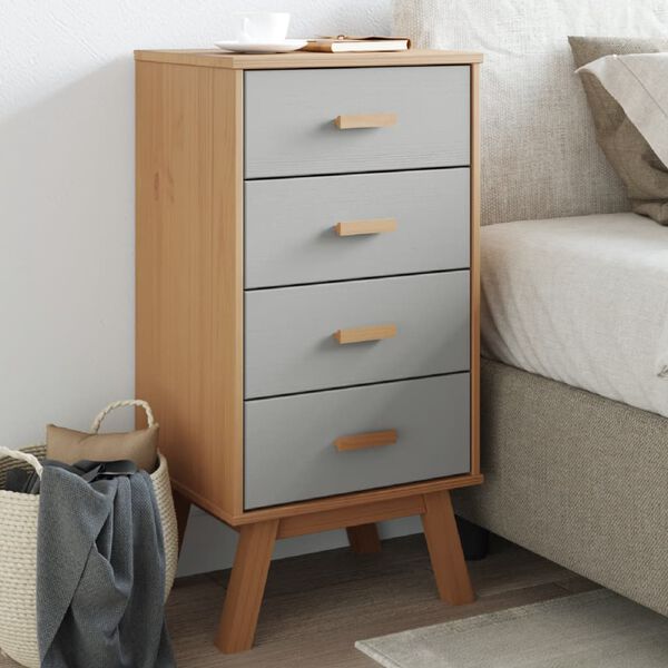 vidaXL Bedside Cabinet OLDEN Grey and Brown Solid Wood Pine