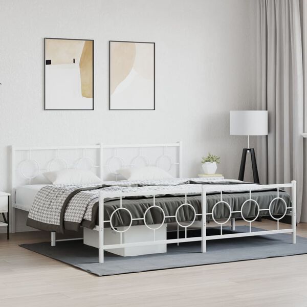 vidaXL Metal Bed Frame without Mattress with Footboard White 200x200cm