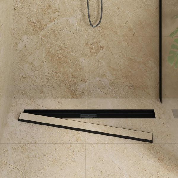 vidaXL 2 in 1 Shower Drain Black 90 cm Stainless Steel 304