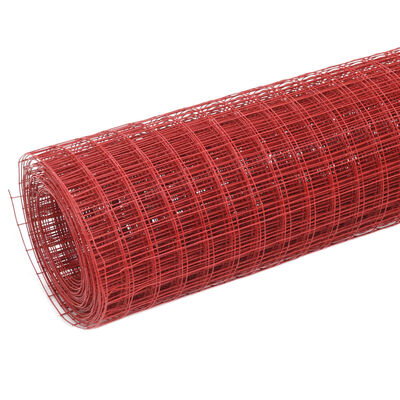 vidaXL Chicken Wire Fence Steel with PVC Coating 25x0.5 m Red
