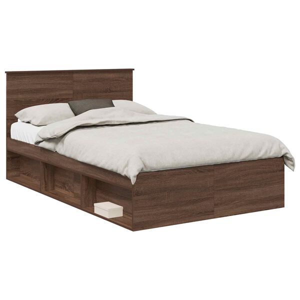 vidaXL Bed Frame with Headboard Brown Oak 120 x 200 cm Engineered wood