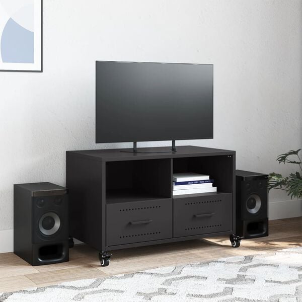vidaXL TV Cabinet Black 68x39x43.5 cm Steel
