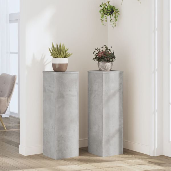 vidaXL Plant Stand 2pcs Concrete Grey 25x25x80 cm Engineered Wood