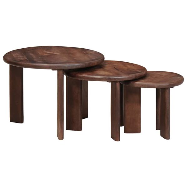 vidaXL Nesting Coffee Tables 3 pcs Dark Brown Solid Mango Wood
