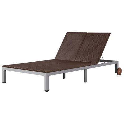 vidaXL Double Sun Lounger with Wheels Poly Rattan Brown