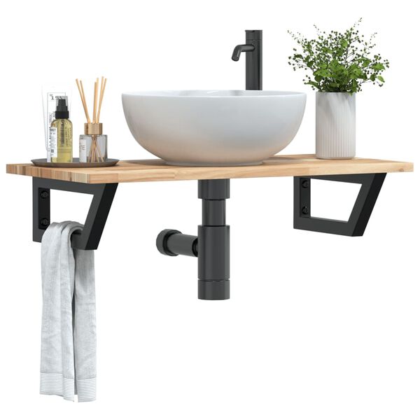 vidaXL Basin Shelf Wall Mounted Steel and Solid Wood Acacia