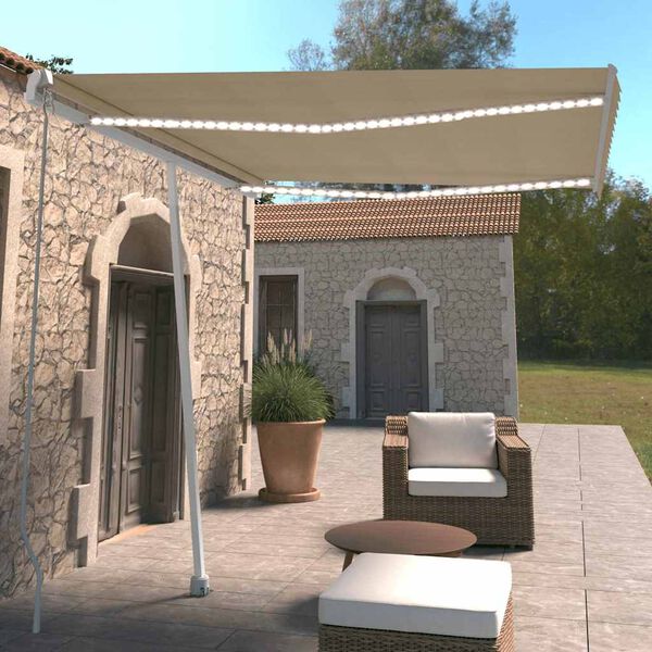 vidaXL Manual Retractable Awning with LED 300x250 cm Cream