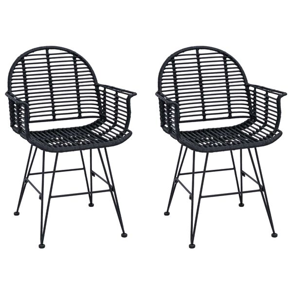 vidaXL Dining Chair 2 pcs Black 44 x 44 x 74 cm Rattan and Iron