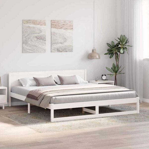 vidaXL Bed Frame with Headboard White 180 x 200 cm Solid Pine Wood