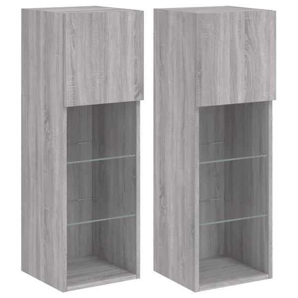 vidaXL TV Cabinets with LED Lights 2 pcs Grey Sonoma 30.5x30x90 cm