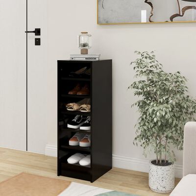 vidaXL Shoe Cabinet Black 31.5x35x90 cm Engineered Wood