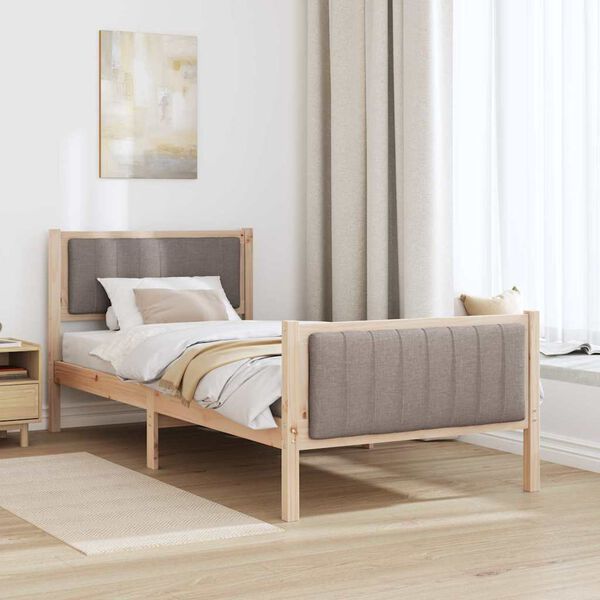 vidaXL Bed frame Brown and taupe 90 x 200 cm Solid pine wood