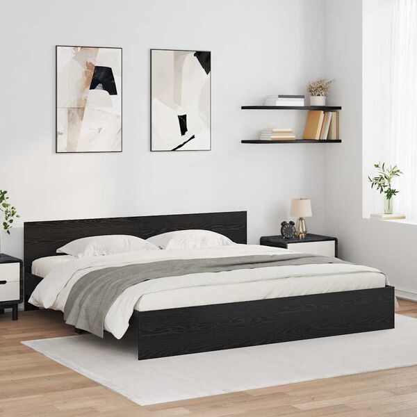vidaXL Bed Frame with Headboard Black Oak 200 x 200 cm Engineered Wood