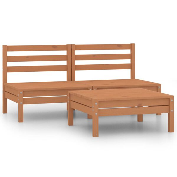 vidaXL 3 Piece Garden Lounge Set Honey Brown Solid Pinewood