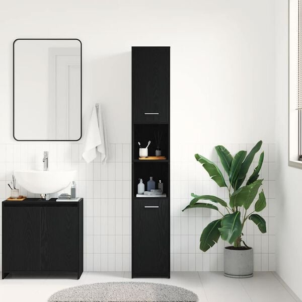 vidaXL Bathroom Cabinet Black Oak 30x30x183.5 cm Engineered Wood