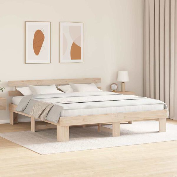 vidaXL Bed Frame with Headboard Natural 180 x 200 cm Solid Pine Wood
