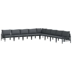 vidaXL Garden Sofa Set with Cushion 9 pcs Black Steel