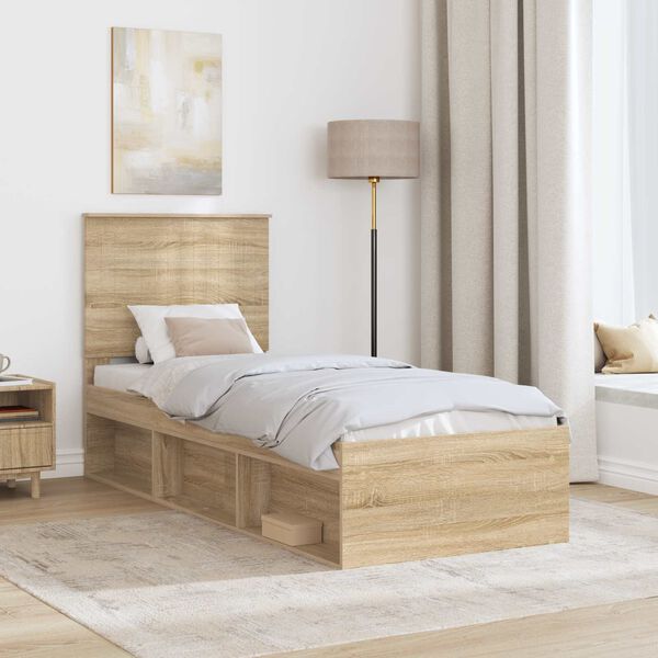 vidaXL Bed Frame with Headboard Sonoma Oak 75 x 190 cm Solid Pine Wood