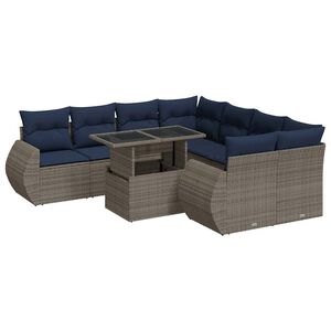 vidaXL 9 Piece Garden Sofa Set with Cushions Grey Poly Rattan Acacia