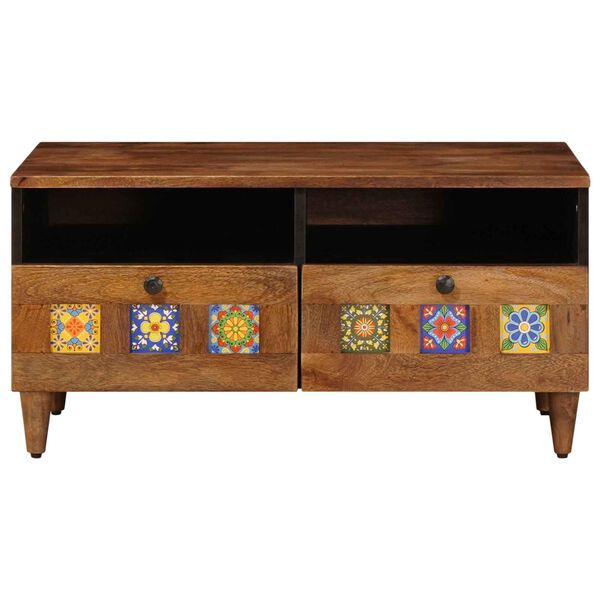 vidaXL TV Cabinet with Drawer Walnut 70 x 33 x 46 cm Solid Mango Wood