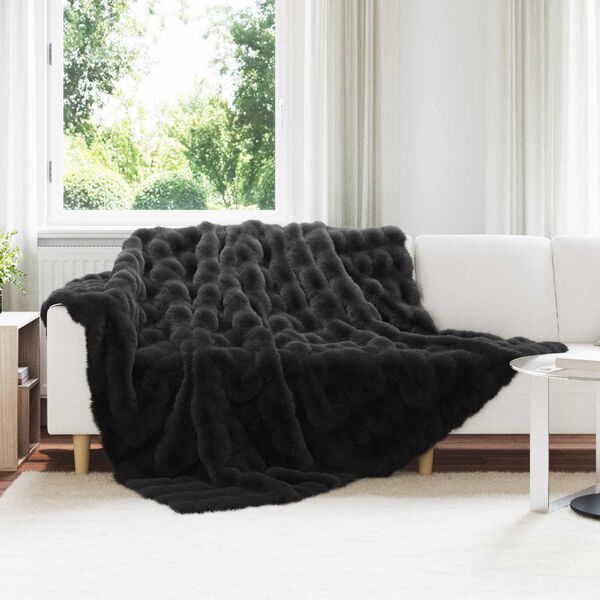 vidaXL Faux Rabbit Fur Blanket Olite Black 220 x 240 cm Polyester