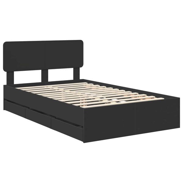 vidaXL Bed Frame with Headboard Black 135 x 190 cm Engineered Wood