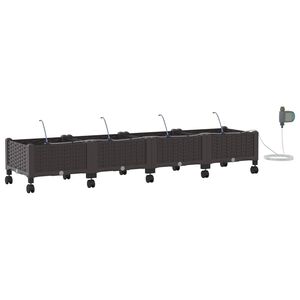 vidaXL Garden Planter with Irrigation&Wheels 4 pcs Brown PP