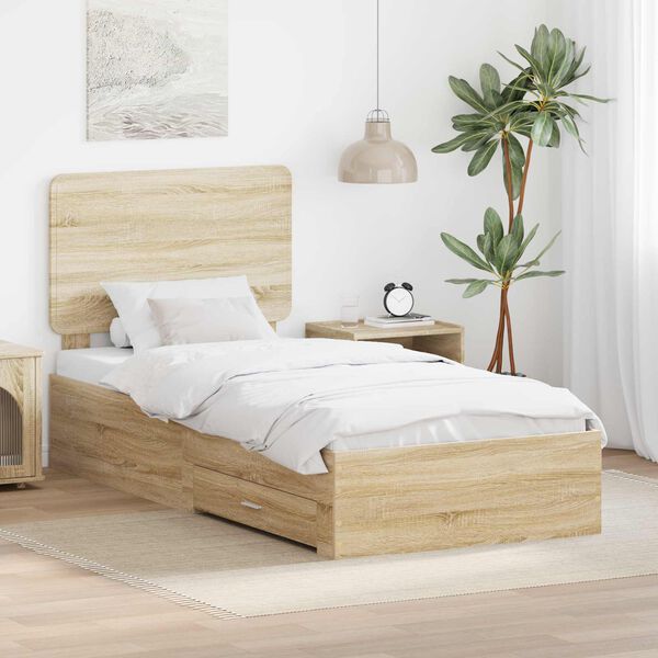 vidaXL Bed Frame with Drawer Sonoma Oak 100 x 200 cm Engineered Wood