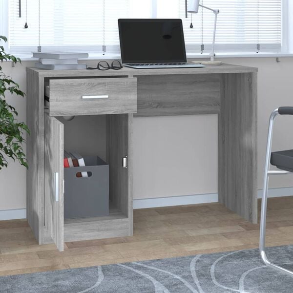 vidaXL Desk with Drawer&Cabinet Grey Sonoma 100x40x73 cm Engineered Wood