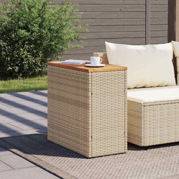 vidaXL Garden Side Table with Wooden Top Beige 58x27.5x55 cm Poly Rattan